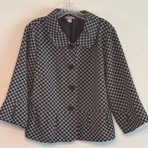 EUC Kim Rogers Women's Black and White Button Up Patterned Blazer Size - XL